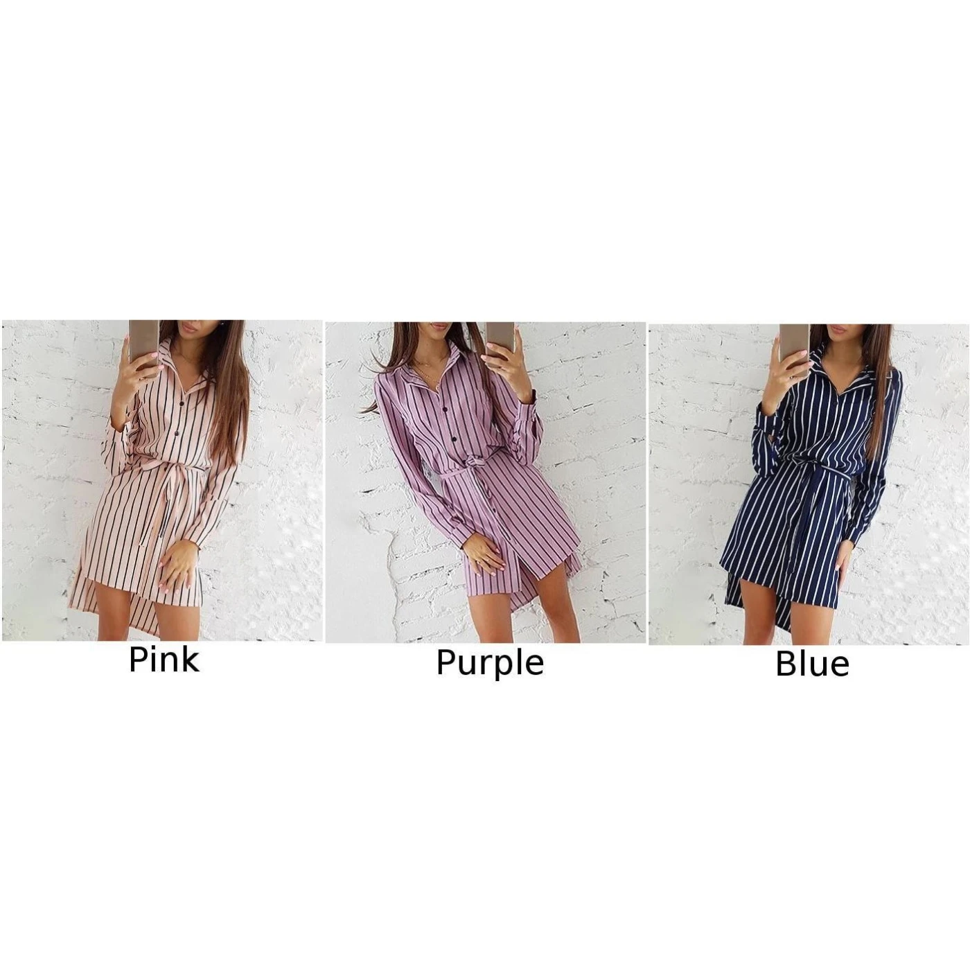 Женские вечерние платья на пуговицах повседневные модные в полоску с воротником