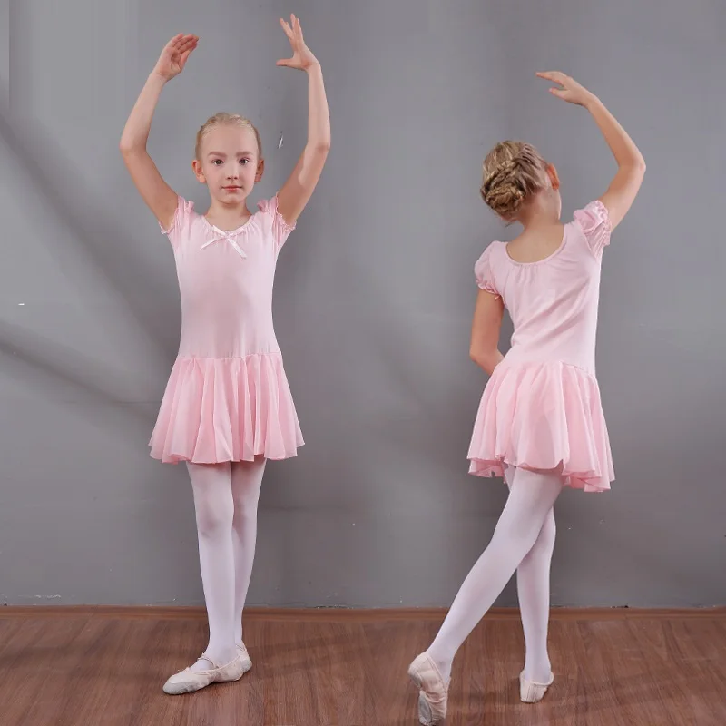 Children's Dance Dress Girls Practicing Dancing Summer Short-sleeved Cotton Ballet Skirt Costume D0789 | Тематическая одежда и