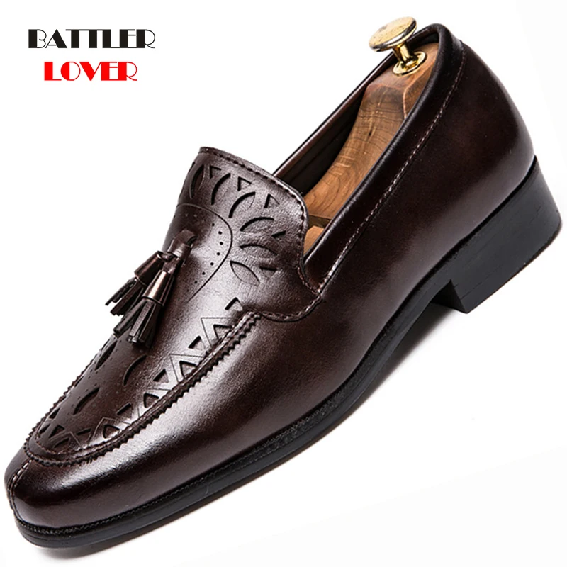 Genuine Leather Men Shoes British Style Pointed Toe Man Shoe Hollow Out Brogue Oxford For Tassel Formal Business Flats | Обувь