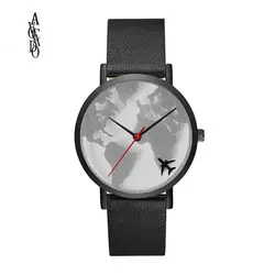 Авокадо 2018 наручные часы с изображением карты мира для женщин мужчин наручные полета самолет черный Чехол черный кожаный ремешок обувь для