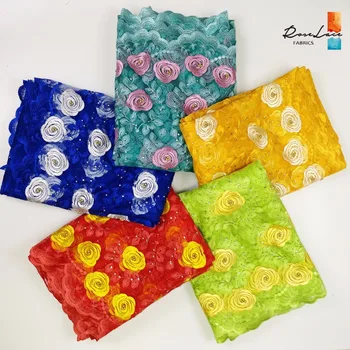 

2017 High Quality African French Swiss Voile Stones Lace Fabric Violet Color Nigeria Flower Embroidery Guipure Net Lace Material