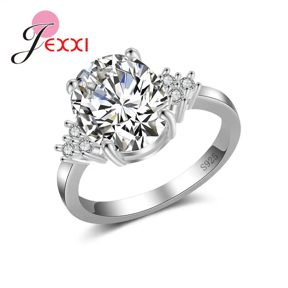 925 Sterling Silver Cz Crystal Simple Ring Sparkling Cubic