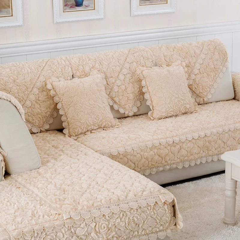 

High Quality Flannel Thickening combination sofa cushion sofa cover Solid Color Slip-Proof Plush Sofa Towel Pillow Case