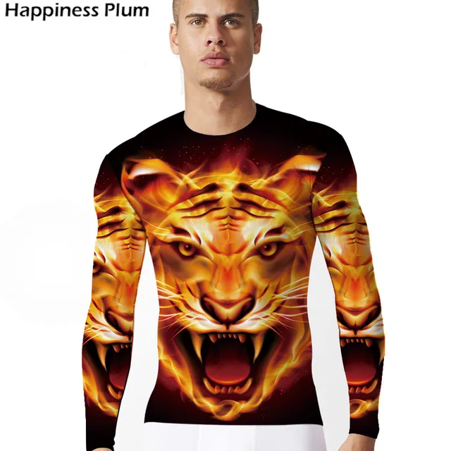 KYKU Tiger Shirt Flame T-shirt Anime Clothing 3d T Shirt Men Clothes Funny T Shirts Long Sleeve Summer 2018 Fashion New