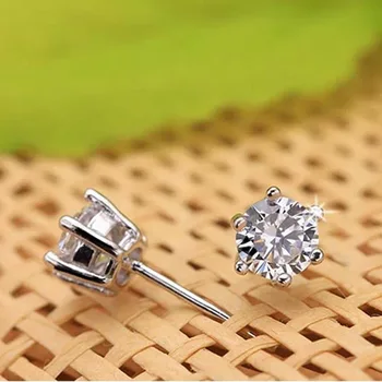 

100% 925 sterling silver fashion 6mm crystal female stud earrings jewelry women birthday gift Anti allergy drop shipping cheap