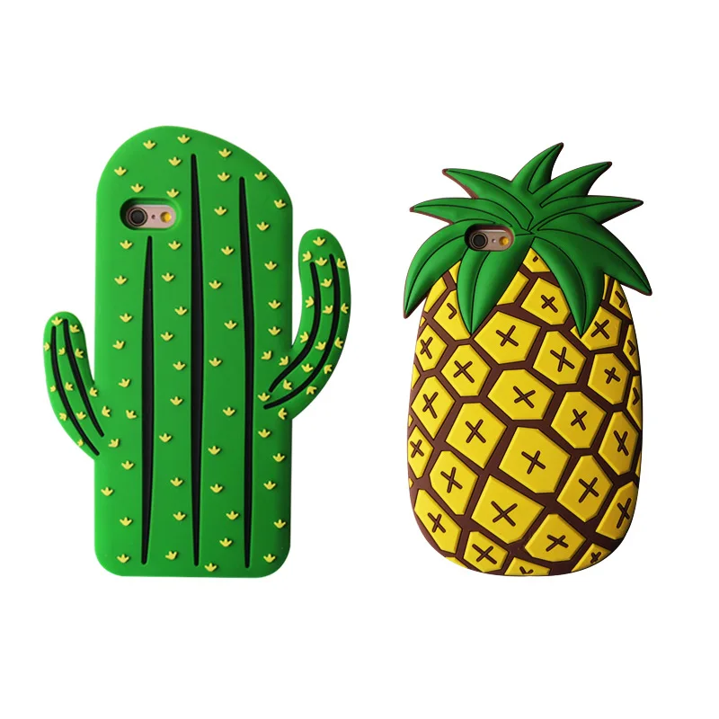 

Funny 3D Cute Cartoon Fruit Cactus Pineapple watermelon Soft Rubber Silcion Case For iPhone 7 8 Plus 5 5S SE iPhone X 6 6S Plus