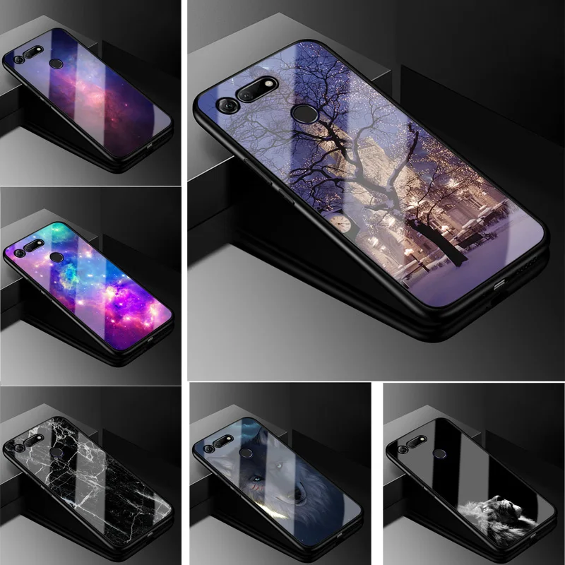 

For Huawei Honor View 20 Case Hard Tempered Glass Back Cover Soft Silicone Bumper Print Coque For Huawei Honor V20 Case View20