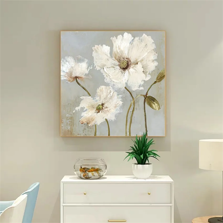 

Laeacco Canvas Calligraphy Painting Watercolor Floral Wall Artwork White Flower Posters and Prints Home Living Room Decoration