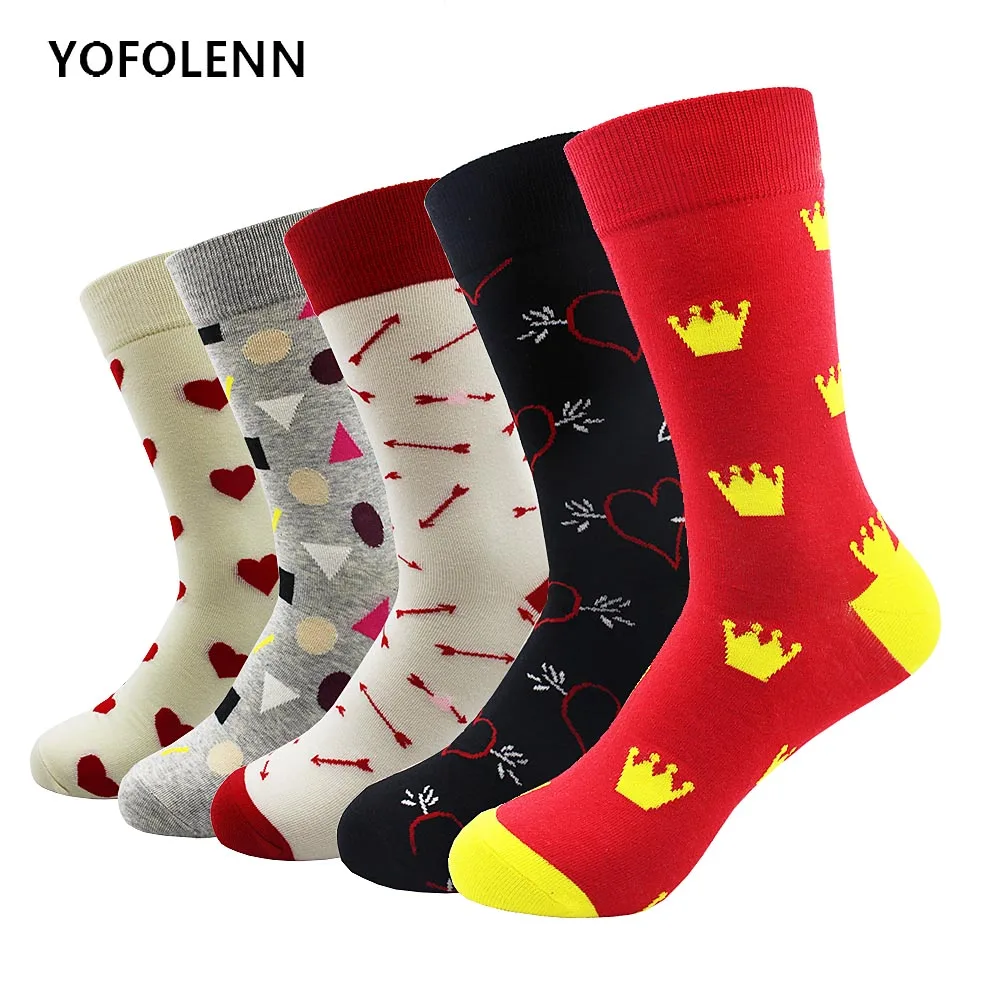 

5 Pair Arrow&Heart Socks with High Quality Combed Cotton Fabric Long Tube Red Black Happy Funny Casual Colored Socks