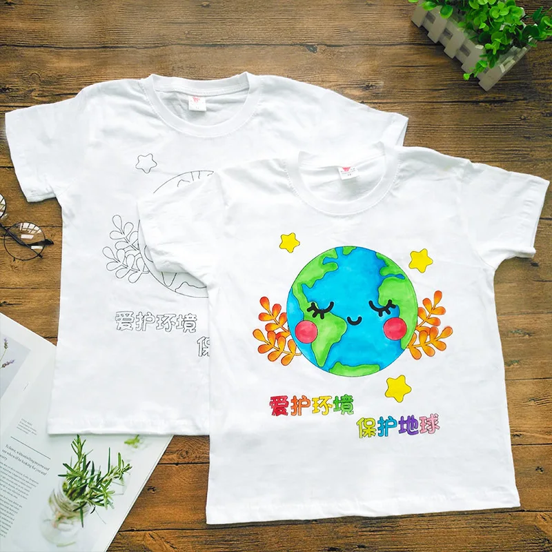 Детская белая футболка с ручной росписью, семейная футболка для девочек и мальчиков с рисунком граффити