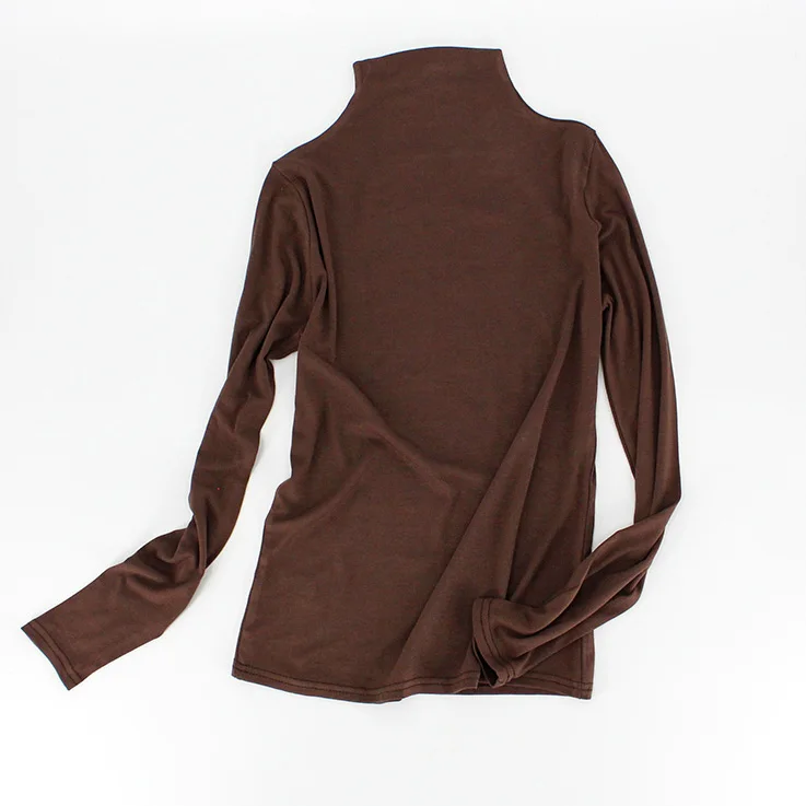 

2018 Women T Shirt Long Sleeve Casual Winter Basic Tee Sexy Stretched Korean Female Elasticity Turtle Neck Solid Plain Shirt