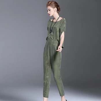 

Suits Women Two Pieces Set 70% Cupra Fiber Half Sleeves Ankle-length Pants Simple Design Elegant Style New Fashion 2018