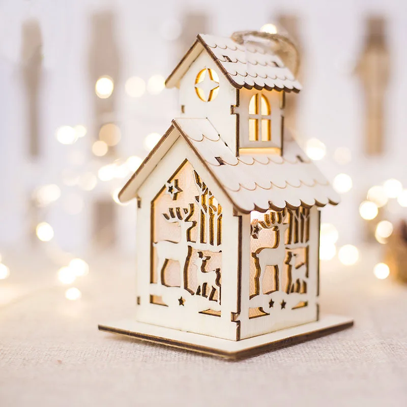 Светодиодный деревянный дом забавная Рождественская елка висячие украшения украшение для праздника
