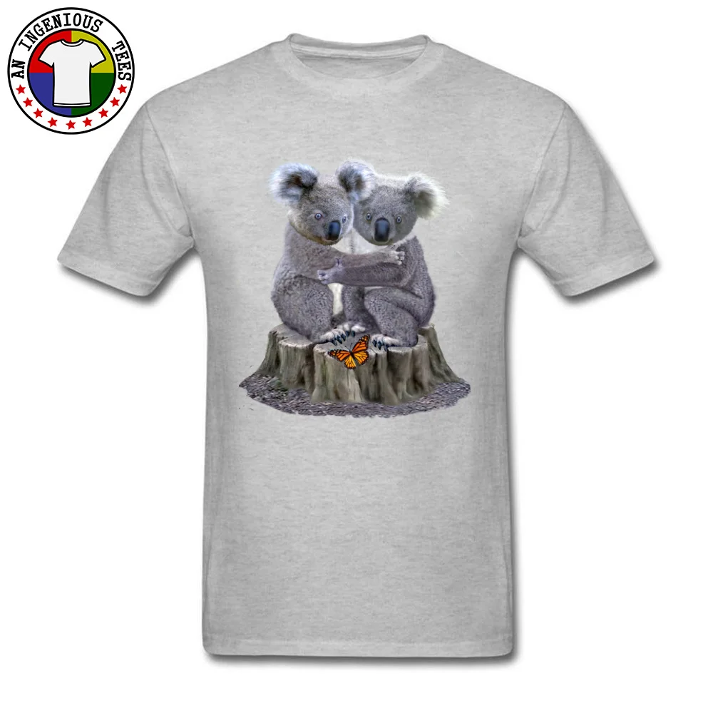 Pure Cotton Men Short Sleeve Baby Koala Bears Hugging T Shirt Customized Tops Tees Slim Fit Geek Crew Neck Tee Shirts Baby Koala Bears Hugging grey