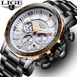 LIGE модный бренд Для мужчин часы хронограф полный Сталь Бизнес кварцевые часы военные Спорт Водонепроницаемый часы человек Relogio Masculino