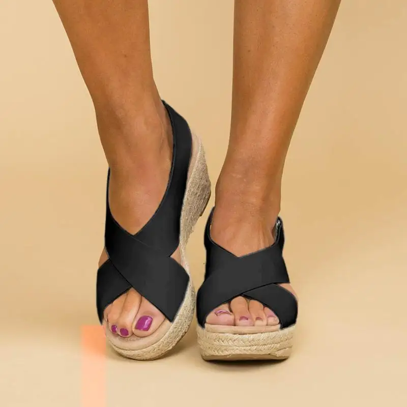 

PUIMENTIUA Summer Women Pump Cross High Heels Platform Sandals Ladies Woman Chaussure New Fish Mouth Open Toe Sandals