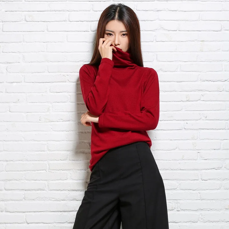 

Really SALE Fashion 2017 Women's Fine Wool Knitted Turtleneck Liberal Collar Pullover Sweaters Pullovers Full Sleeve Spring 1199