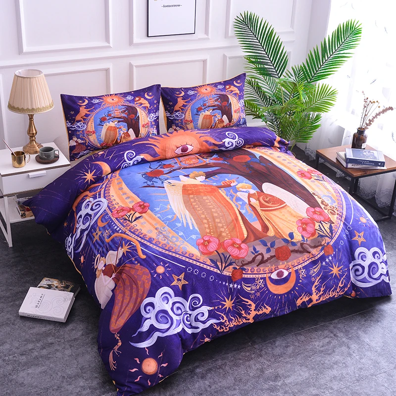

ZEIMON Cartoon Bedding Set Fairy Tale Printing King And Queen Pattern Duvet Cover Set Polyester Bedclothes For Children Kids