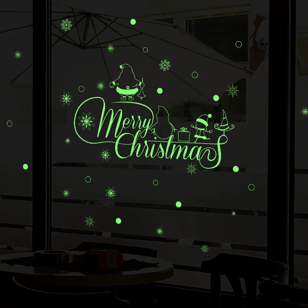 Merry Christmass Светящиеся Настенные наклейки Съемный магазин окна стикеры s тепло искусство наклейки для домашнего декора enfeies natal