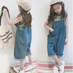 2018 летняя детская одежда в Корейском стиле система ремней для переноски ребенка Джинсы Одежда для девочек ковбойские штаны