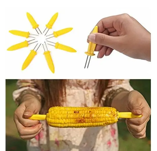 ORGANBOO 6 pcs/set Multi-Function Stainless Steel Barbecue Corn Tools BBQ Corn Holders Fork Party Kitchen Barbecue Supplies