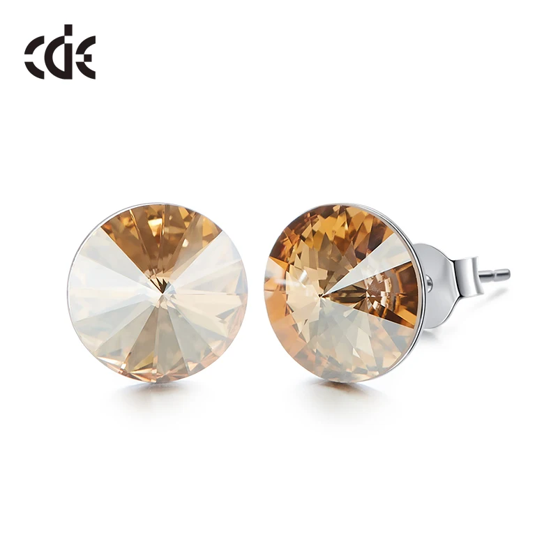 Yellow CDE 925 пробы серебряные серьги, украшенные кристаллами Swarovski, круглые геометрические серьги-гвоздики, женские подарочные украшения для ушей - Цвет камня: Yellow