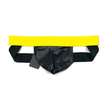 

New Men's Leather Jockstrap,Black Solid Color Elastic Leather Sexy Underwear,G-Strings & Thongs Underwear