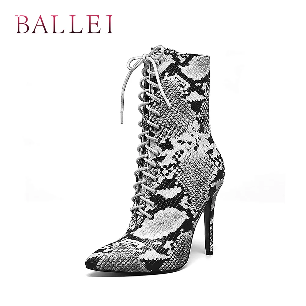 

BALLEI Handmade Woman Winter Ankle Boot Luxury Quality PU Warm Quality Pointed Toe Shoes Lace-up Sexy Thin Heel Elegant Boot B31