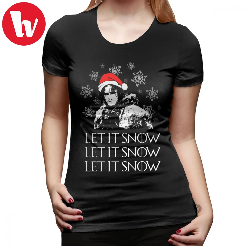 Let It Snow футболка Christmas Черная Женская с коротким рукавом простая уличная одежда 100