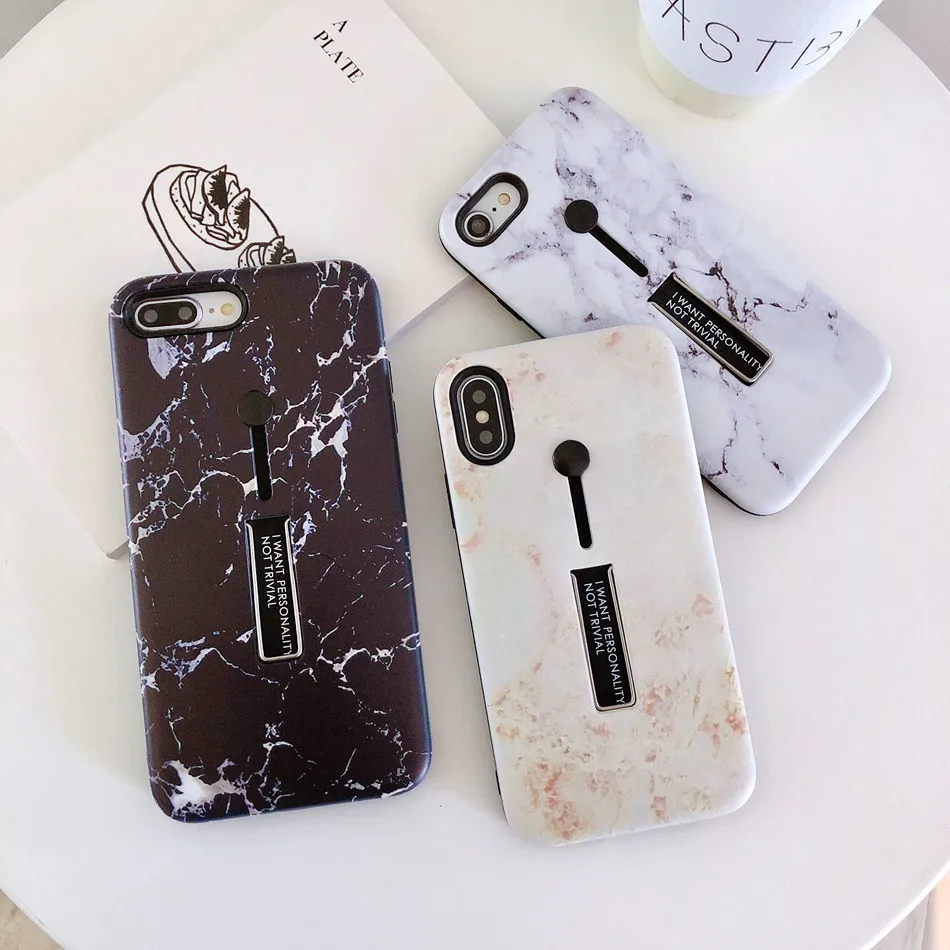 

For iPhone 7 Case Fashion Marble Band Ring Silicone Cover For iPhone 7 8 Plus Young Flower Flamingo Hidden Bracket TPU Shell