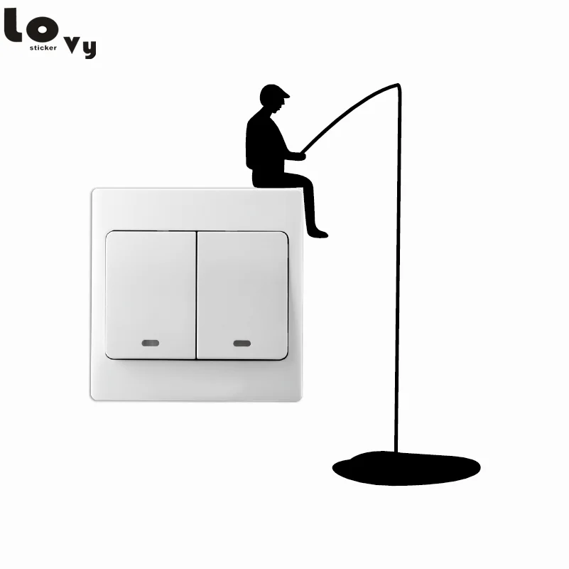 

Creative Man Fishing Silhouette Light Switch Sticker Cartoon Vinyl Wall Sticker Home Decor