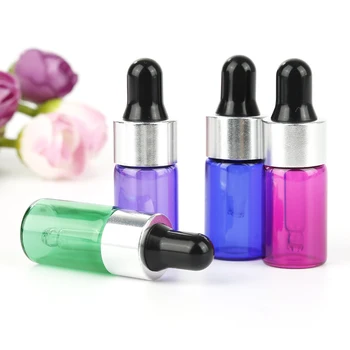 

10pcs Dropper Glass Bottle Plant Essential Oil Glass Container 3ml Makeup Container Solid Color Silver Cover Black Silicone Head