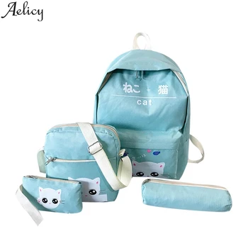 

Aelicy Girl's Japanese Korean Style Cute Print Canvas School Backpack High Quality Large Capacity Bag Traveling Backpack Mochila