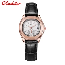 Gladster montre femmes montresde la mode 2016 Розовое Золото Tonneau Дело Женские Часы Водонепроницаемый Кожаный Ремешок Часы для Дам