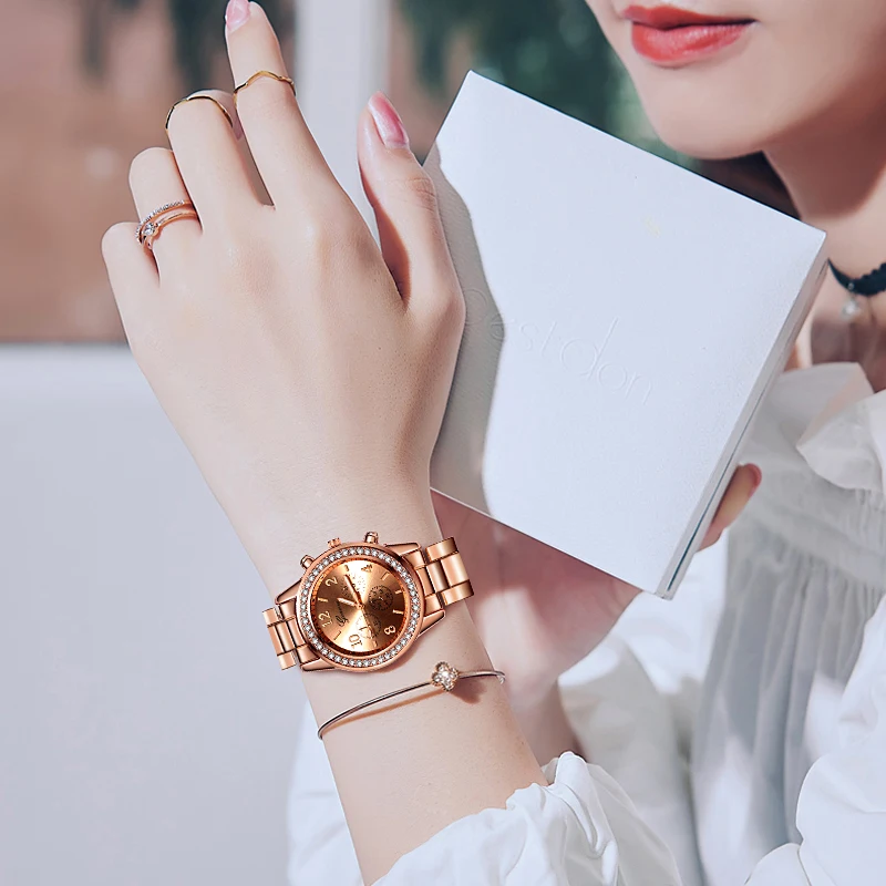Женские Классические раскошный ремешок для часов Geneva со стразами женские часы розовое золото женские часы Reloj Mujer