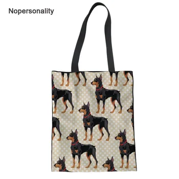 

Nopersonality Cute Polka Dots Doberman Print Canvas Tote Bag for Women Portable Female Ladies Shoulder Bag Beach Handbags
