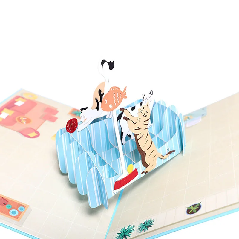  2020 New Postcard DIY Greeting Cards Handmade Birthday Wedding Invitations 3D Pop Up Card Cat Fish  - 33001640121