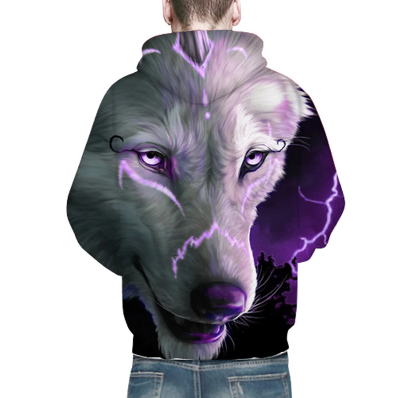 Толстовка для скейтборда Wolf 3D с цифровым принтом пуловер капюшоном мужчин и