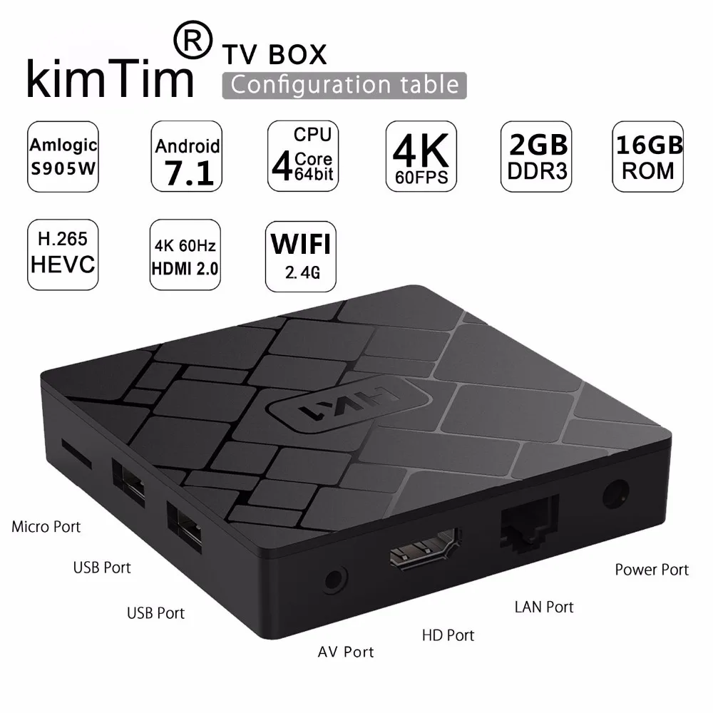 Kopen KimTin HK1 TV BOX Android 7.1 2 gb 16 gb Amlogic S905W Quad Core Smart TV Set Box H.265 4 k HDMI 2.4g WiFi Media Player PK X96