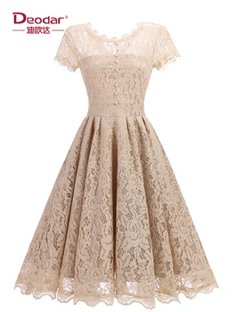

Deodar Women Short Sleeve Floral Lace Sexy Dress Female Wedding Party Dress Bridesmaid Robes Rockabilly Vintage Dress