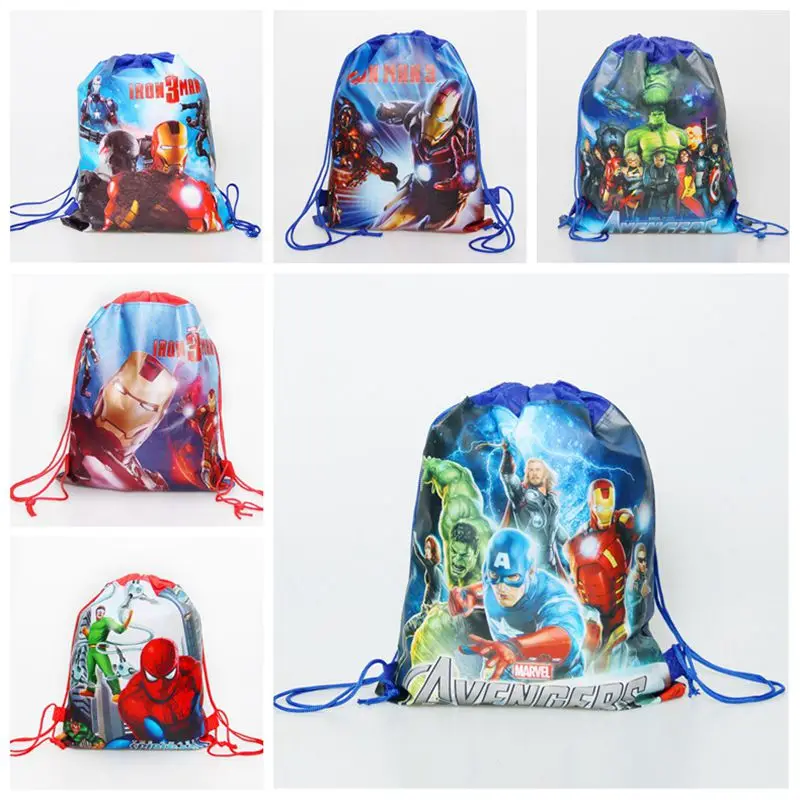 

1pcs 34*27cm Avenger theme hero non-woven fabrics bags drawstring backpack schoolbag gift bags for kid birthday party supplies