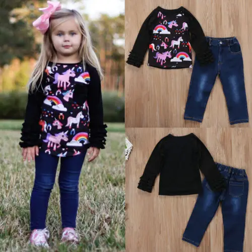 2pcs Kids Baby Girls Fashion Clothes Spring//Autumn long sleeve Tops+Pants Sets
