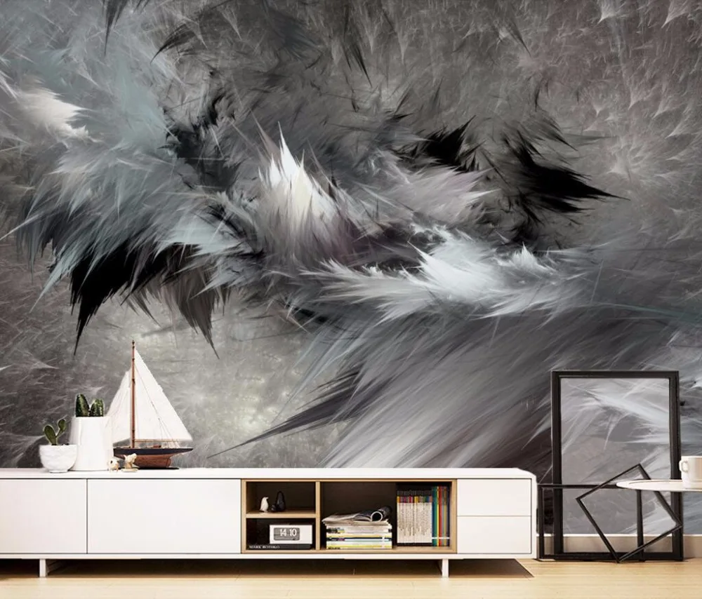 Beibehang пользовательские обои Nordic абстрактного искусства Черный и белый цвета перо стерео ТВ фоне стены росписи декора дома 3d обои