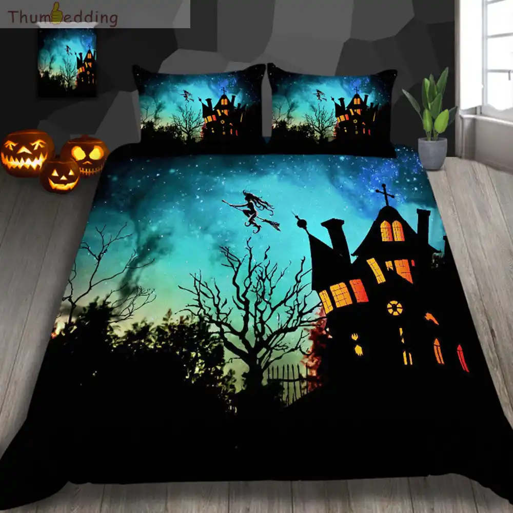 Thumbedding Night City Tree Bedding Sets King Size Halloween Style