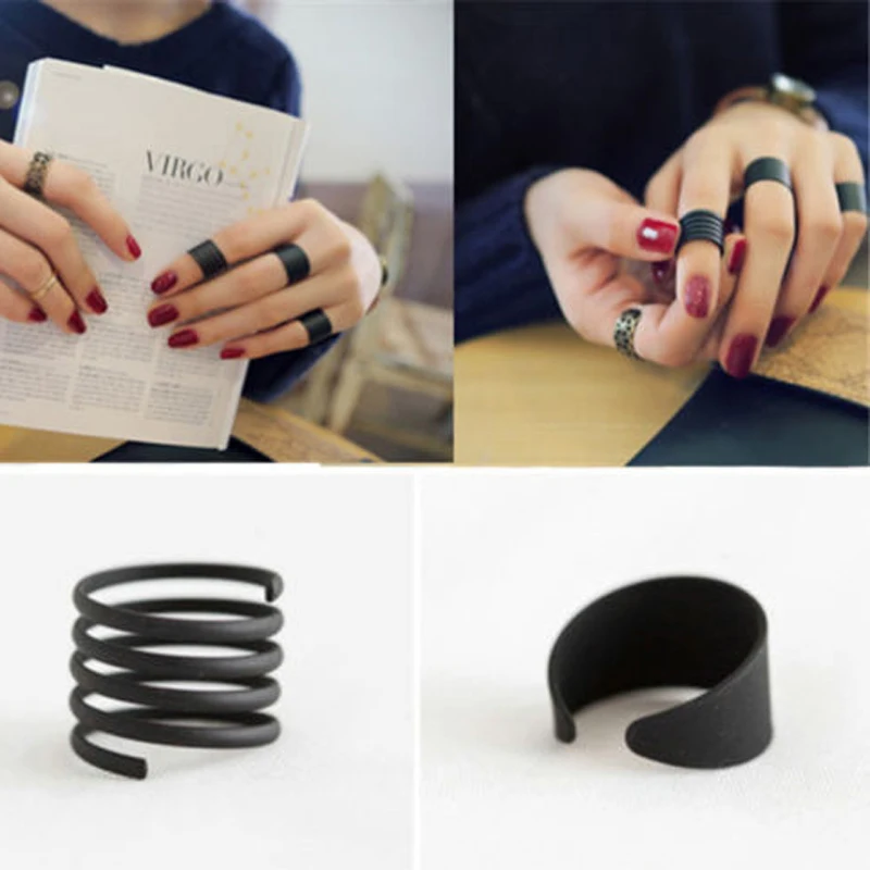 1Set/3Pcs Fashion Black Stack Simple Plain Above Knuckle Ring Band Midi Rings