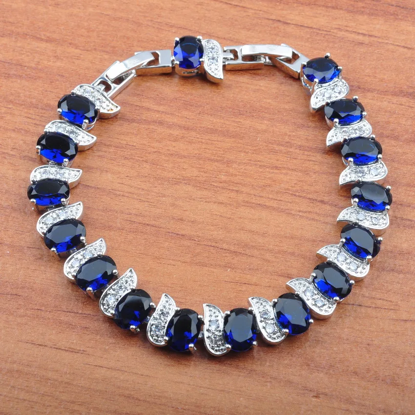 Квадратные синие кубические циркония серебряные 925 Ювелирные наборы для женщин новые серьги ожерелье Кулон Кольцо браслеты JS0422