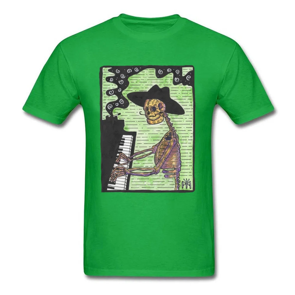 Skeleton Jazz Pianist 2018 New Men Top T-shirts O-Neck Short Sleeve 100% Cotton Tops Shirts Printed On T Shirt Skeleton Jazz Pianist green