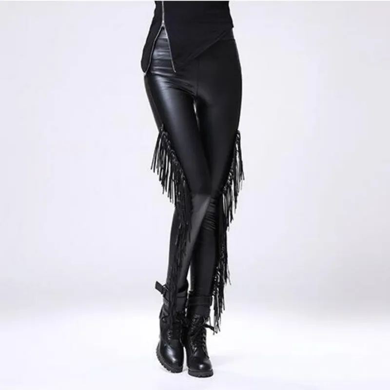 

Gothic Leggins Sexy Legging Gothique Punk Rock Tassel Fringe Steampunk Ladies Warm Leggings Velvet Leggings With Fur Inside 2017