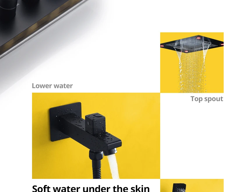 Multi-Function Shower Set Led Remote Control Light Black Brass Shower System (33)