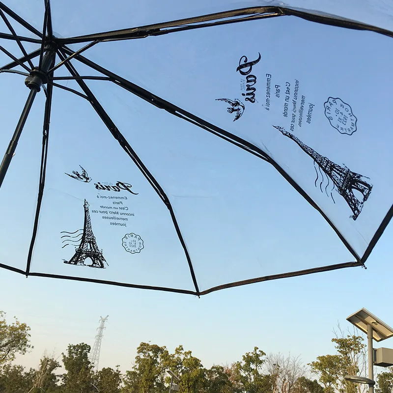 Открытый Автоматический Открытый закрыть складной зонтик женский компактный Ветрозащитный дождь прозрачный зонтик
